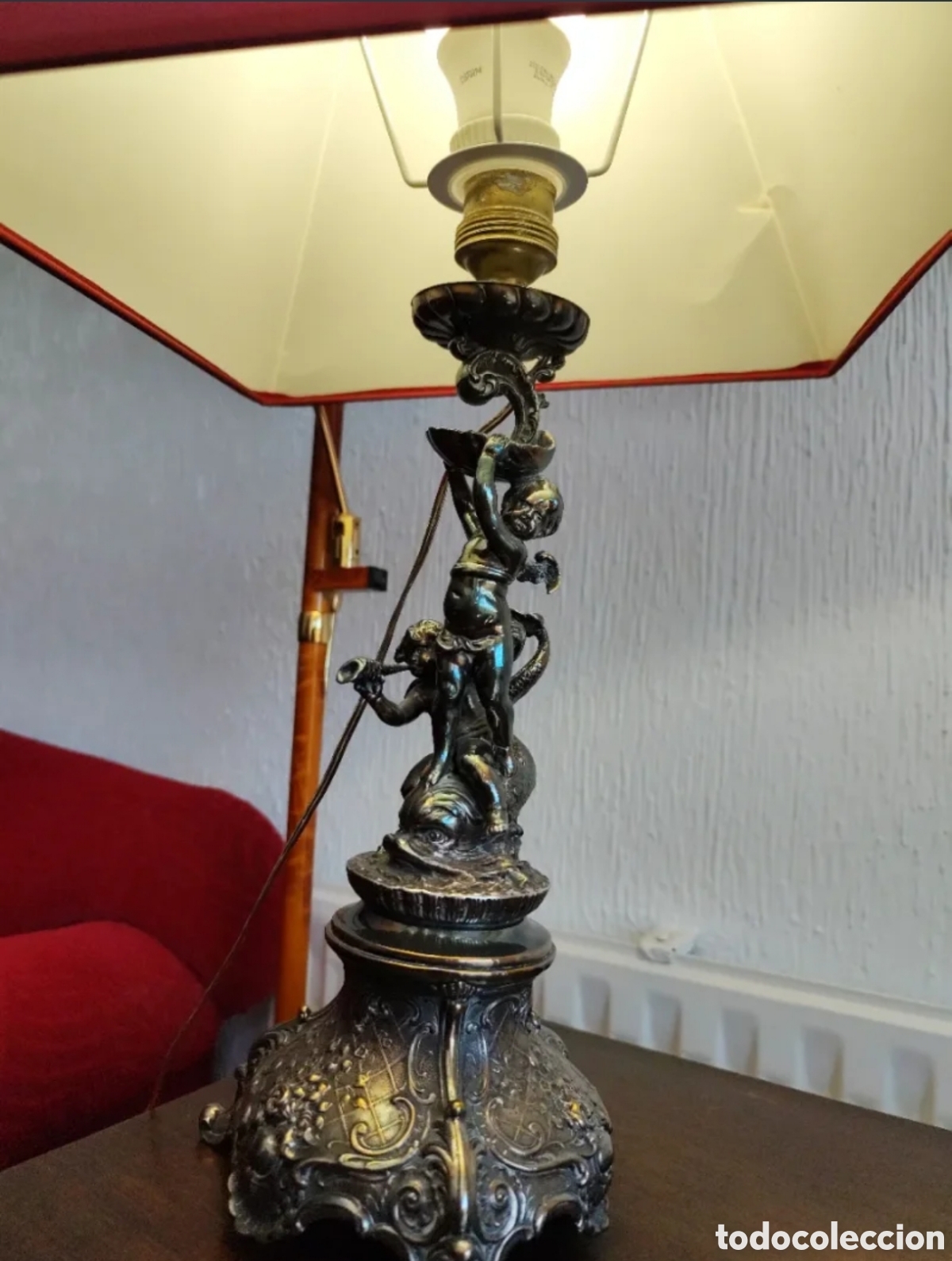Antig&uuml;edades: L&aacute;mpara de mesa querubines metal - Foto 2