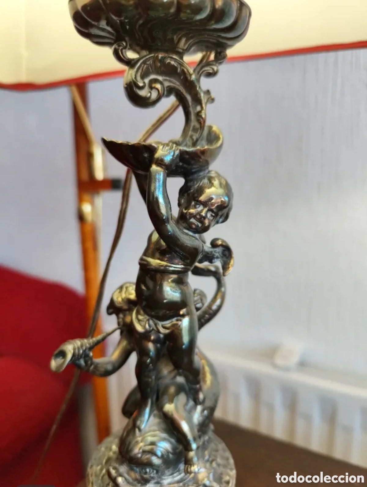 Antig&uuml;edades: L&aacute;mpara de mesa querubines metal - Foto 3
