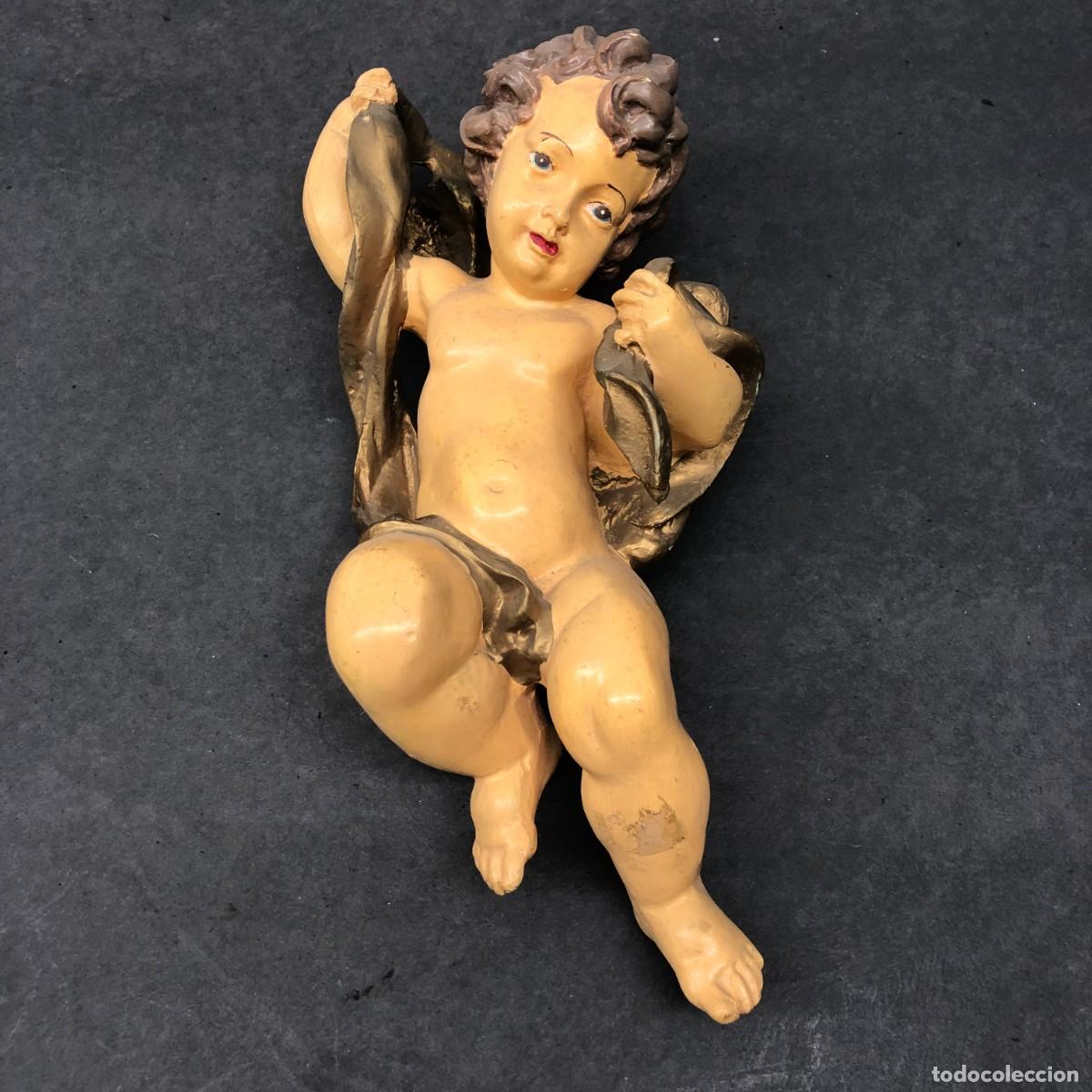 Antig&uuml;edades: ANTIGUA FIGURA DE YESO PINTADO - ESCULTURA DE QUERUB&Iacute;N - ESTILO BARROCO - 28 X 17 CM / 1709