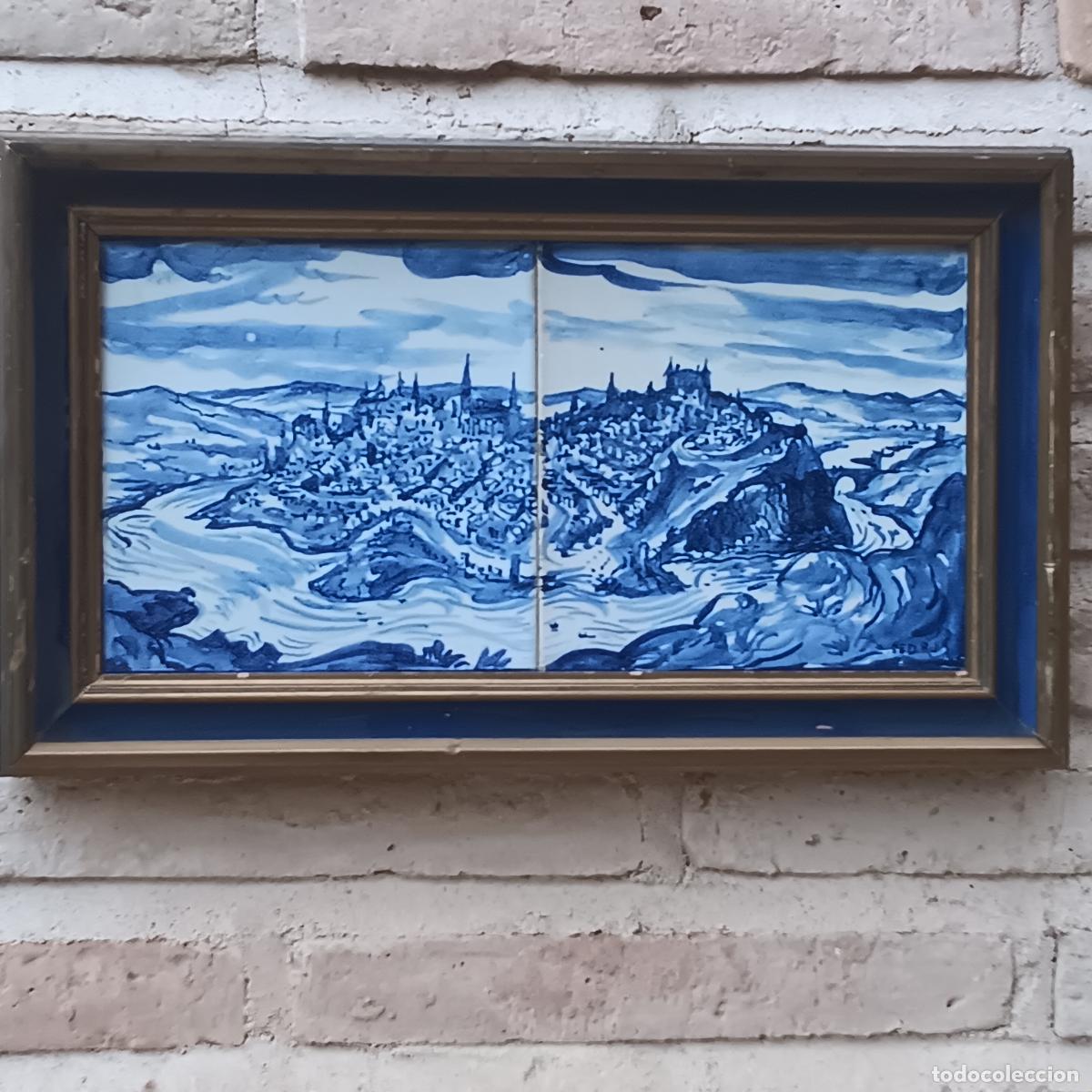 Antig&uuml;edades: CUADRO DE AZULEJOS EN CERAMICA - VISTA DE LA CIUDAD DE TOLEDO - FIRMADA.