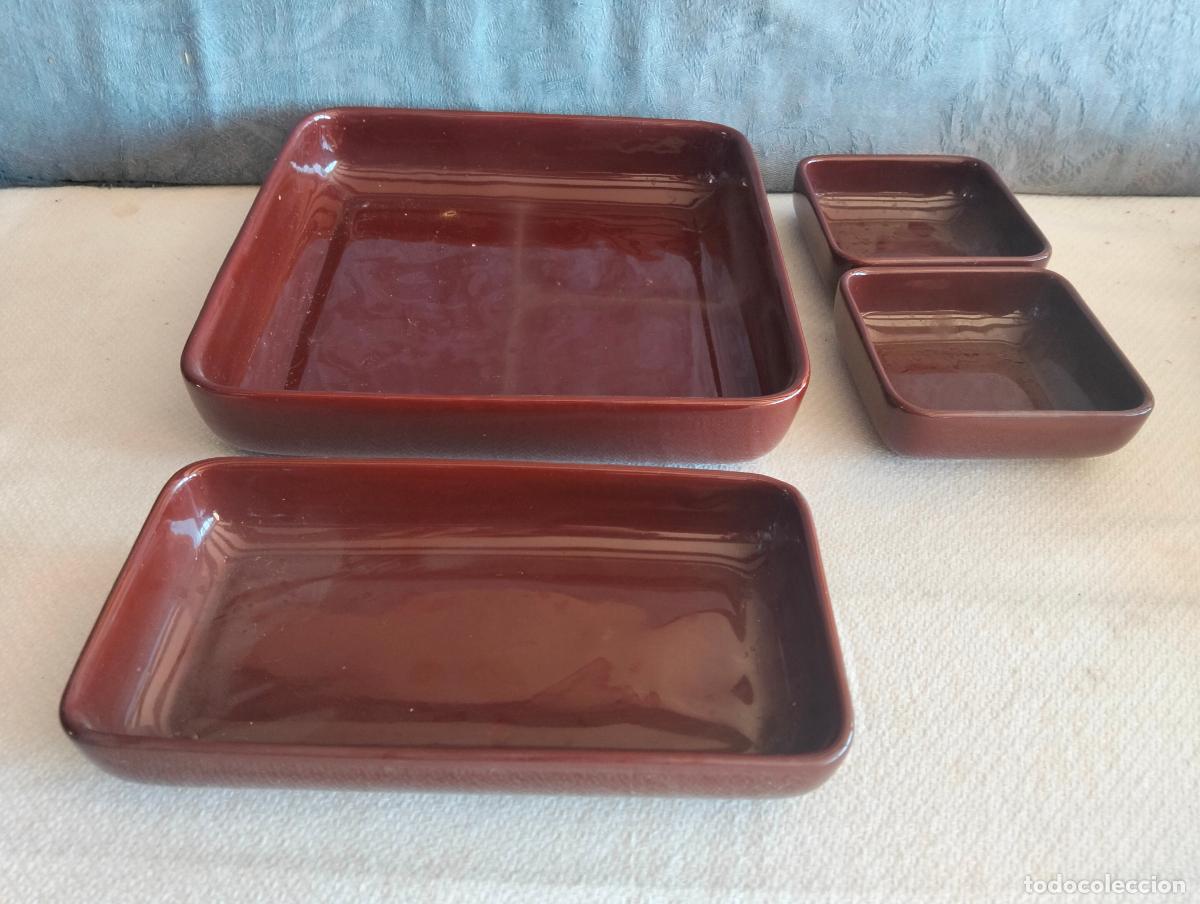 Oggetti Antichi: Lote de bandeja bandejas fuentes cuencos de loza marr&oacute;n granate de los a&ntilde;os 70-80