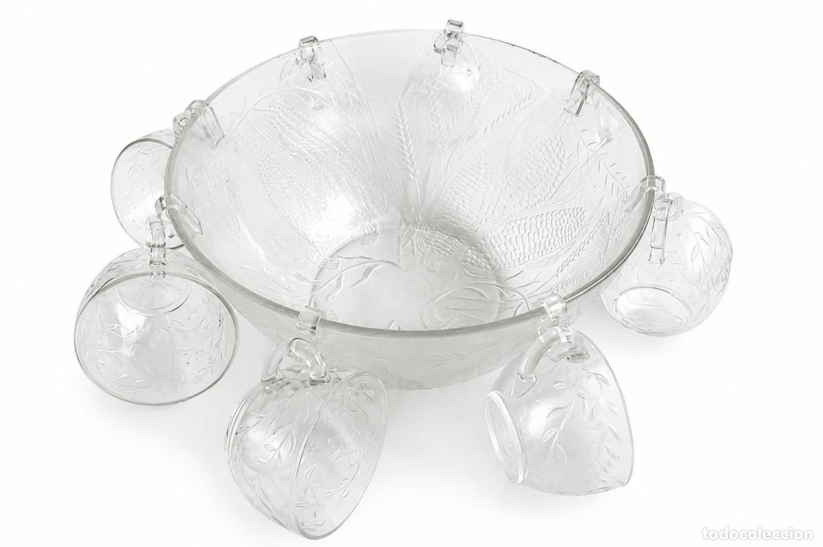 Antig&uuml;edades: Ponchera de cristal con 8 tazas - Foto 2