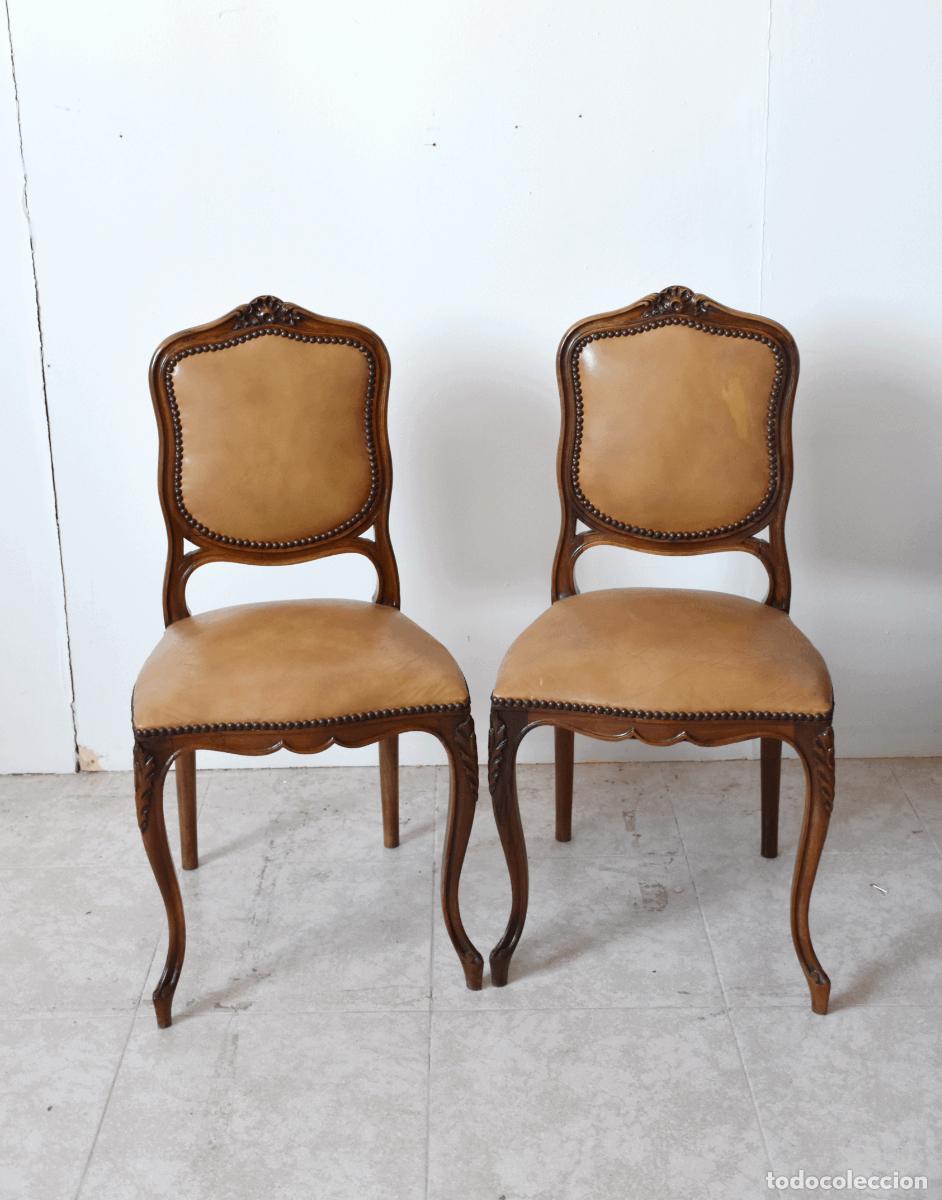 Antiquit&eacute;s: Pareja de sillas Luis XV cuero
