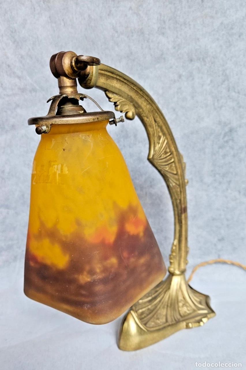 Antig&uuml;edades: ART DECO LAMPE DE BUREAU BRONZE TULIPE MARMOREEN MULLER FRERES LUNEVILLE 1920