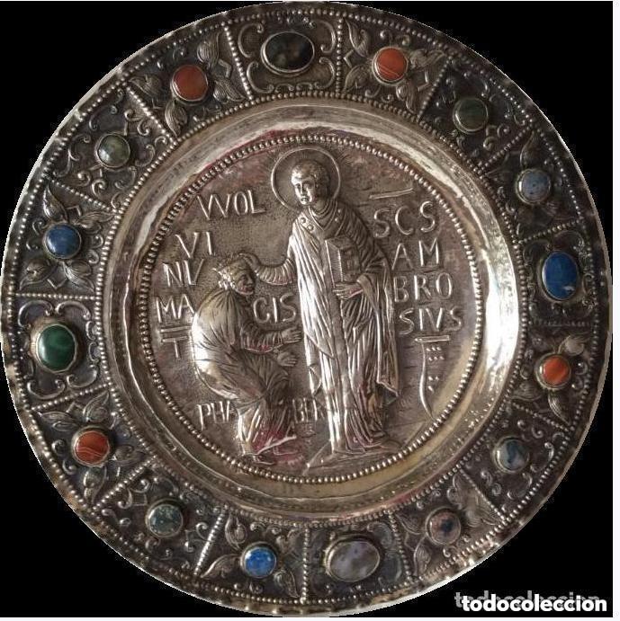 Antiquit&auml;ten: BANDEJA PLATA DE LEY y PIEDRAS SEMIPRECIOSAS ,CONTRASTES HANAU(ALEMANIA)
