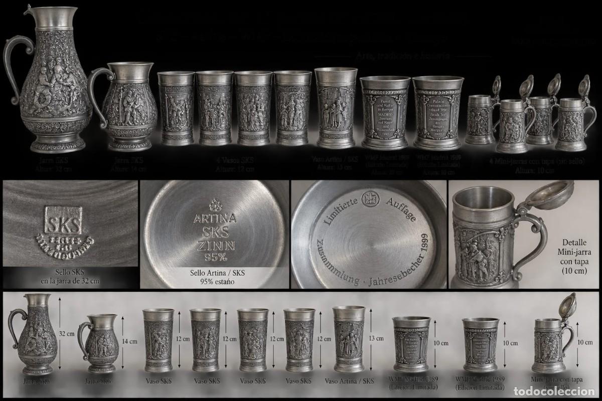 Antig&uuml;edades: Colecci&oacute;n 13 piezas esta&ntilde;o alem&aacute;n SKS Artina WMF &ndash; Jarras y vasos &ndash; Edici&oacute;n limitada &ndash; Vintage