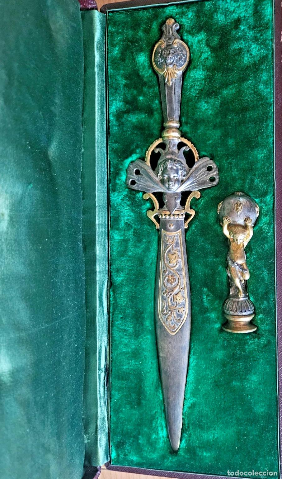 Antig&uuml;edades: COFFRET OUVRE LETTRE ANGELOT AILE SCEAU ATLAS FLEUR DE LYS BRONZE ARGENTE DORE