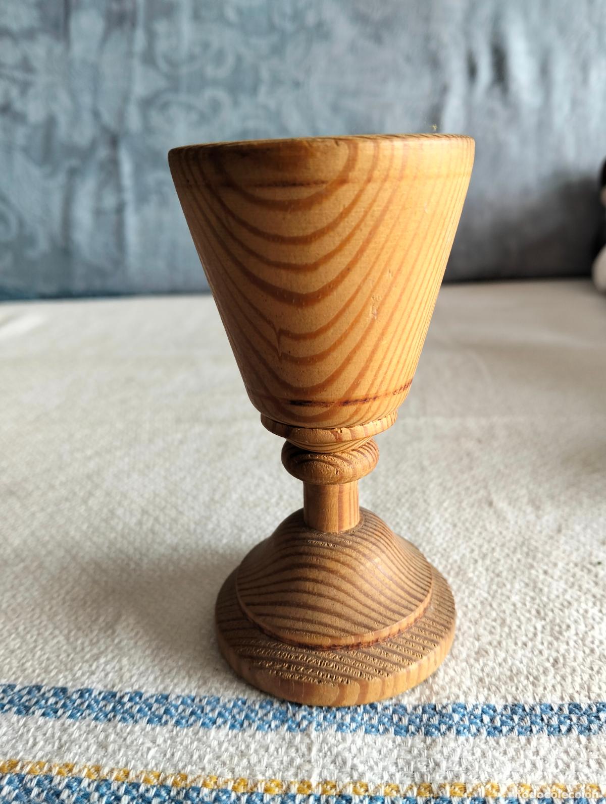 Antiquit&auml;ten: Copa copita antigua de madera torneada tipo c&aacute;liz madera de pino de los a&ntilde;os 60-70