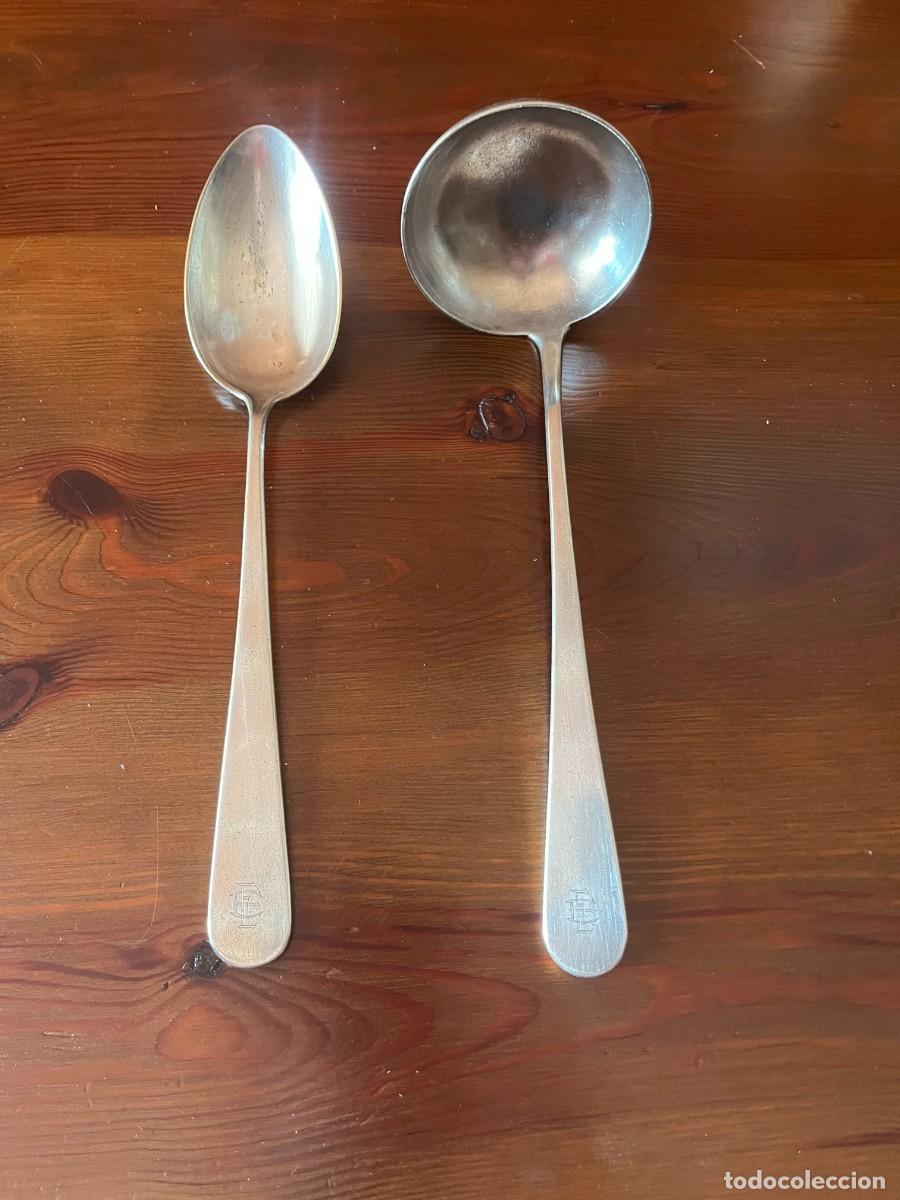 Antig&uuml;edades: ANTIGUOS CUCHARON Y CUCHARA DE SERVIR DE PLATA MENESES