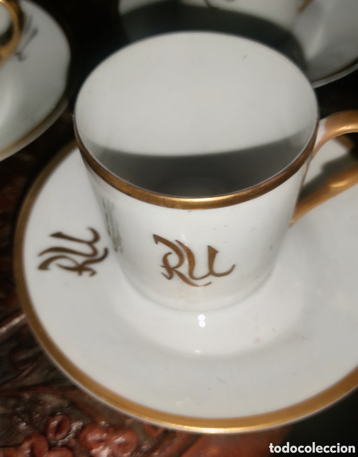 Antig&uuml;edades: Juego de cafe , con ribete de oro mate - Foto 2