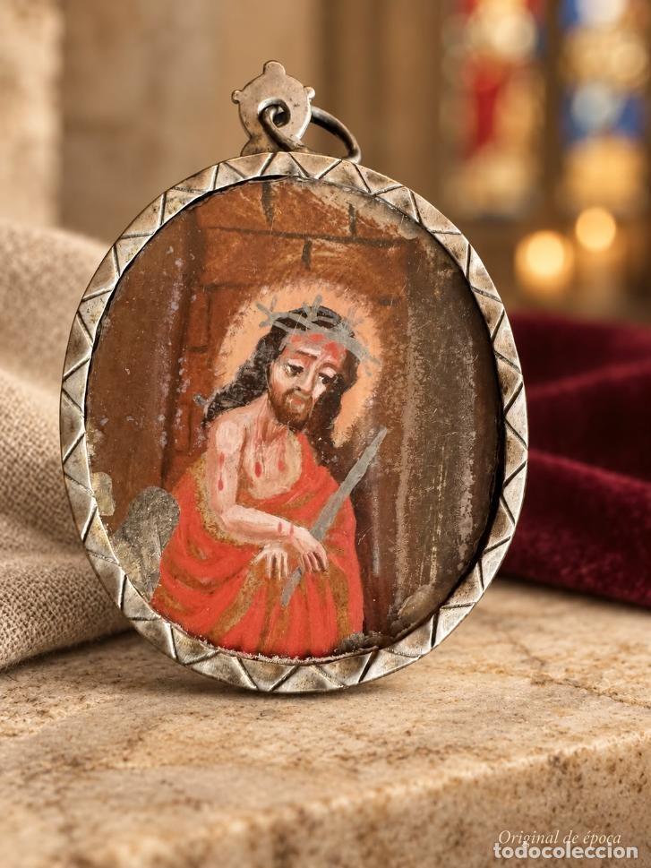 Antig&uuml;edades: (ANT-260912)RELICARIO DE PLATA DEL CRISTO DE LA FLAGELACION Y VIRGEN DEL CARMEN-CRISTAL PINTADO-XIX