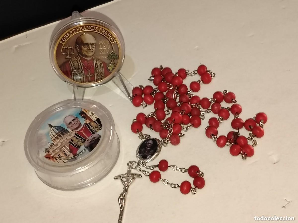 Antiquit&auml;ten: PRECIOSO CONJUNTO DE MEDALLA PAPA L&Eacute;ON XIV + ROSARIO PAPA L&Eacute;ON XIV