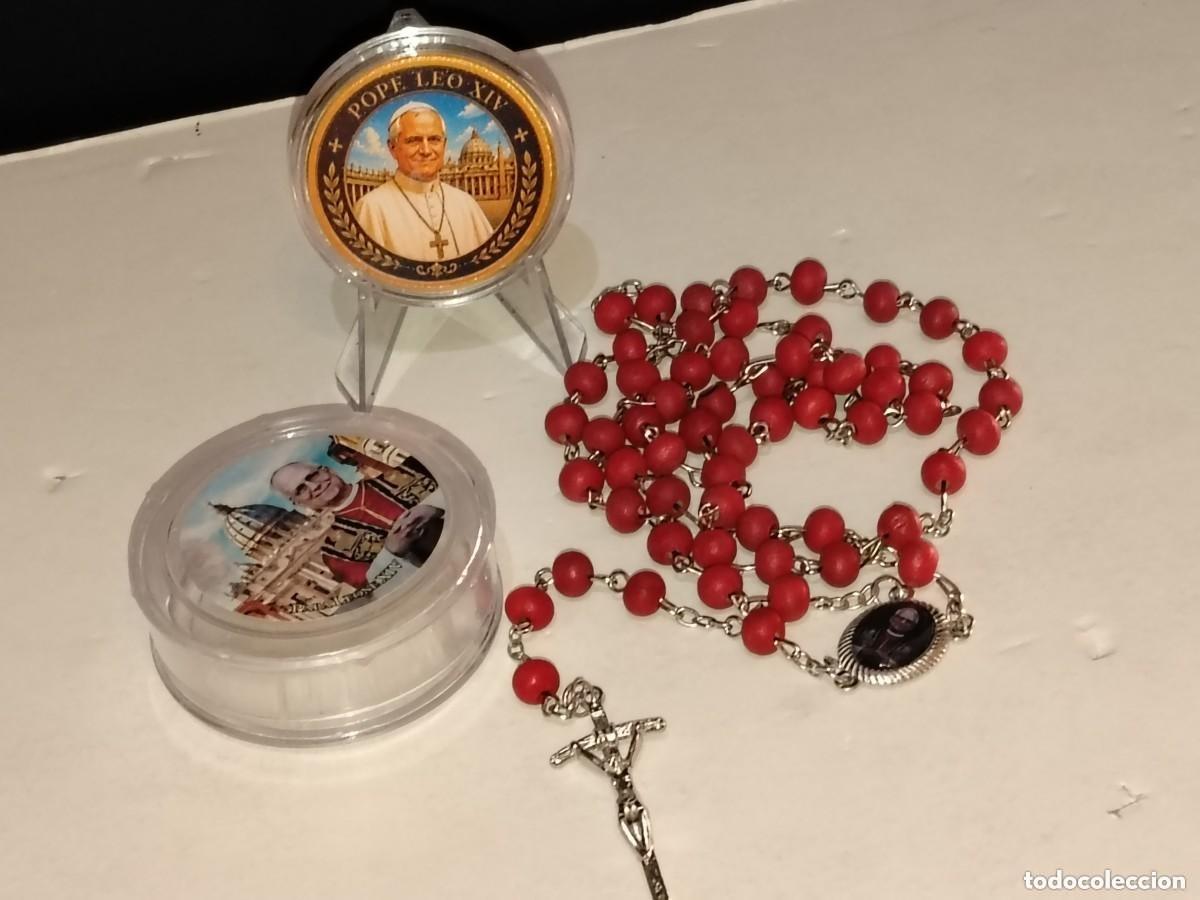 Antiquit&auml;ten: PRECIOSO CONJUNTO DE MEDALLA PAPA L&Eacute;ON XIV + ROSARIO PAPA L&Eacute;ON XIV
