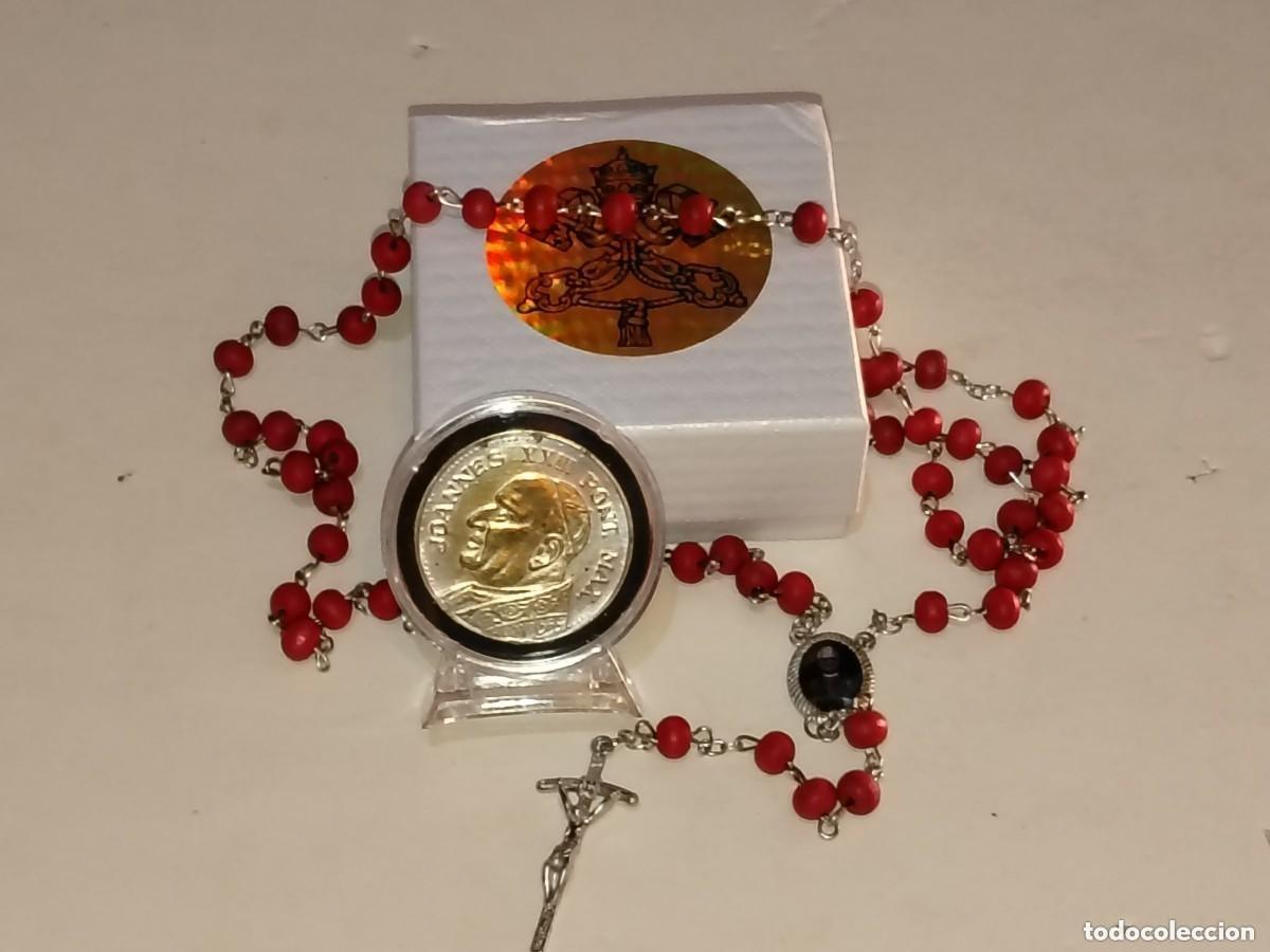 Antig&uuml;edades: PRECIOSO CONJUNTO DE MEDALLA PAPA L&Eacute;ON XIV + ROSARIO PAPA L&Eacute;ON XIV