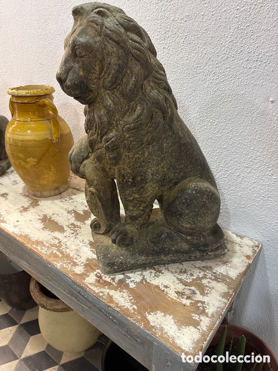 Antig&uuml;edades: Pareja de leones en piedra artificial - Foto 6