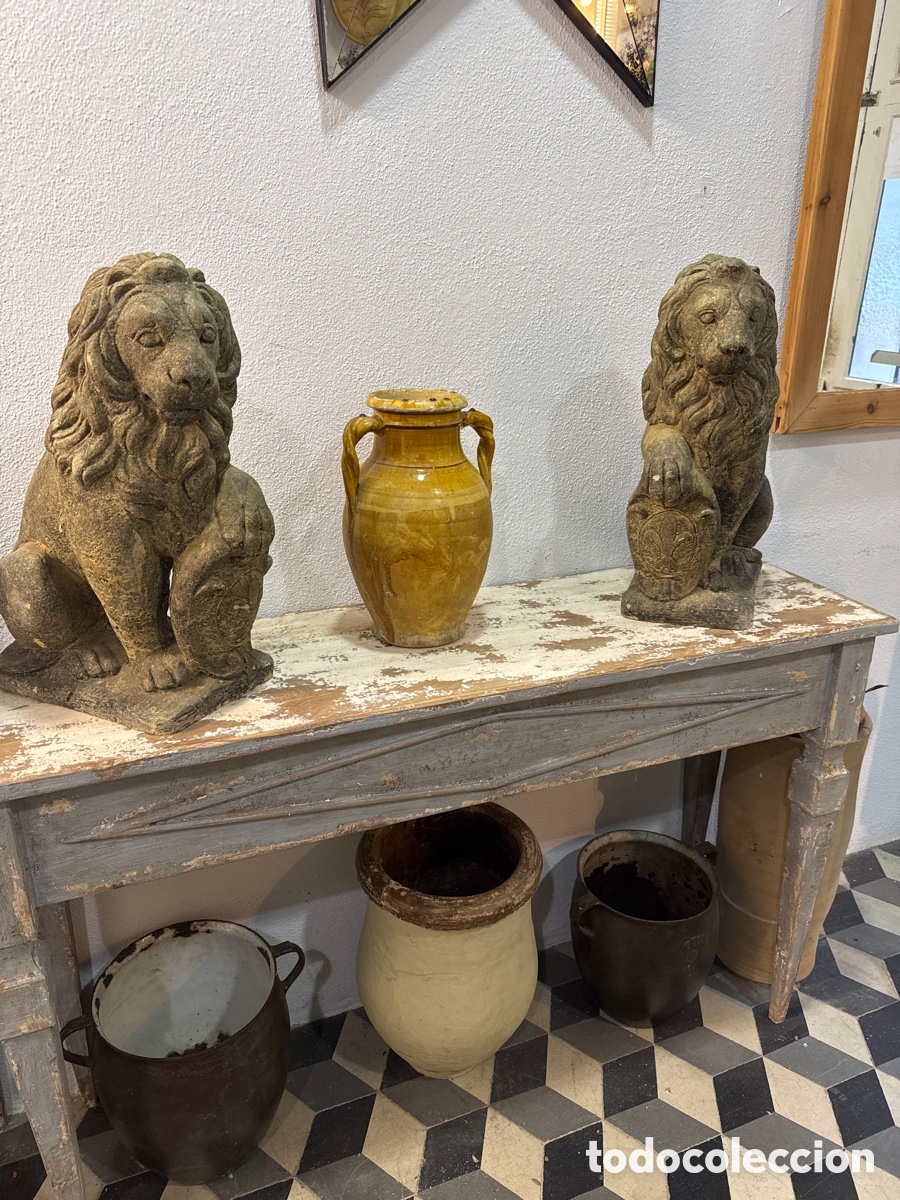 Antig&uuml;edades: Pareja de leones en piedra artificial - Foto 7