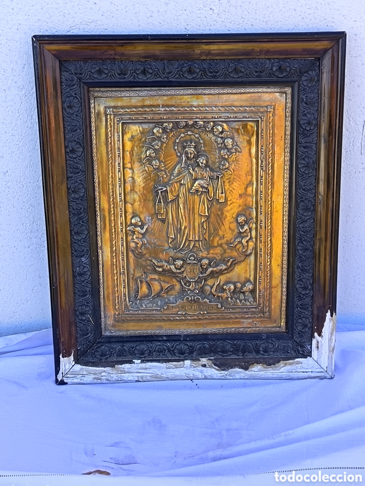 Antig&uuml;edades: Virgen del carmen antiqu&iacute;simo cuadro repujado.