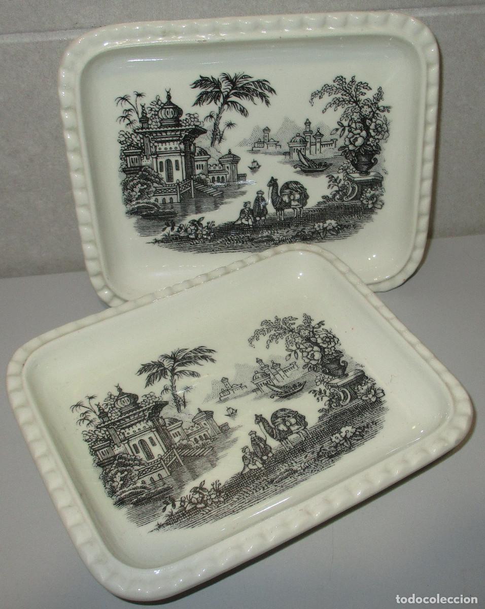 Antig&uuml;edades: juego 2 peque&ntilde;as bandejas porcelana LA CARTUJA DE SEVILLA, PICKMAN