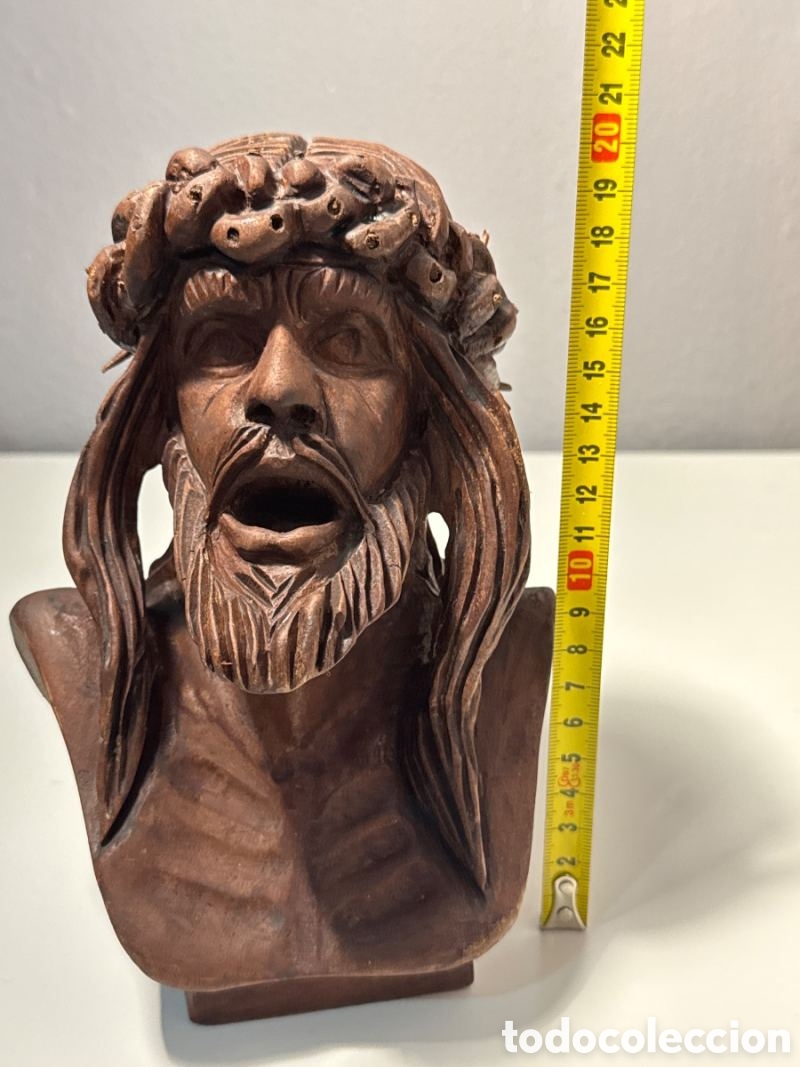 Antig&uuml;edades: Busto de Cristo de Madera Maciza Antiguo - Foto 4