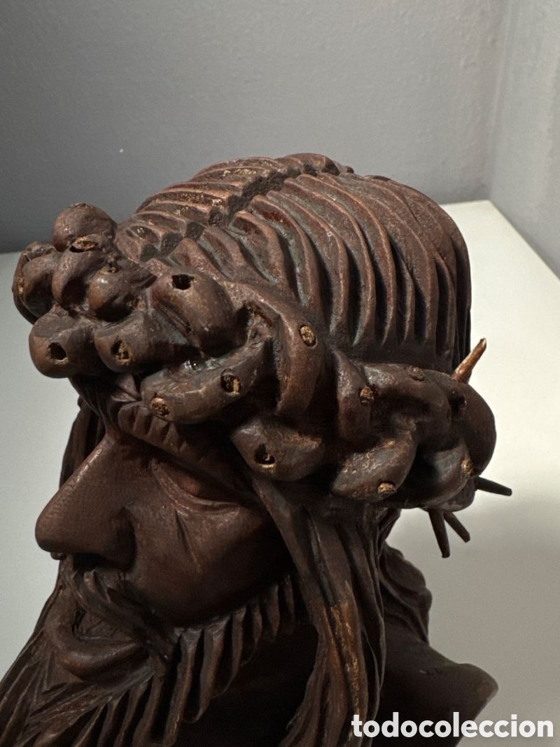 Antig&uuml;edades: Busto de Cristo de Madera Maciza Antiguo - Foto 5