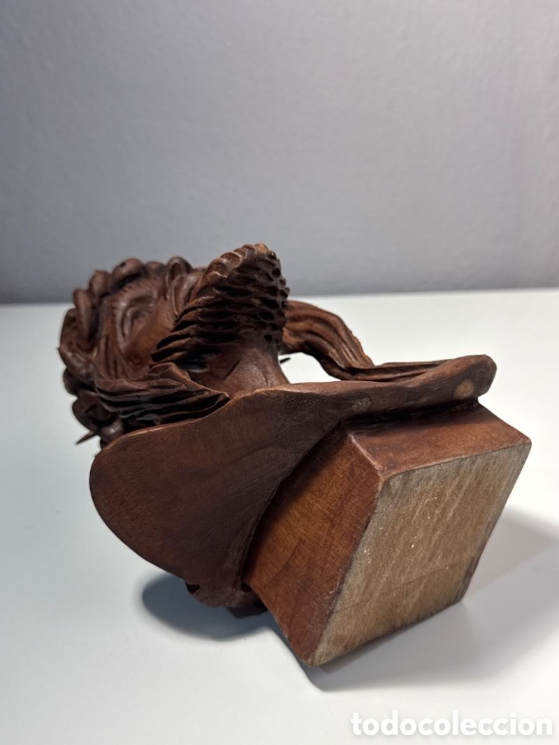 Antig&uuml;edades: Busto de Cristo de Madera Maciza Antiguo - Foto 7