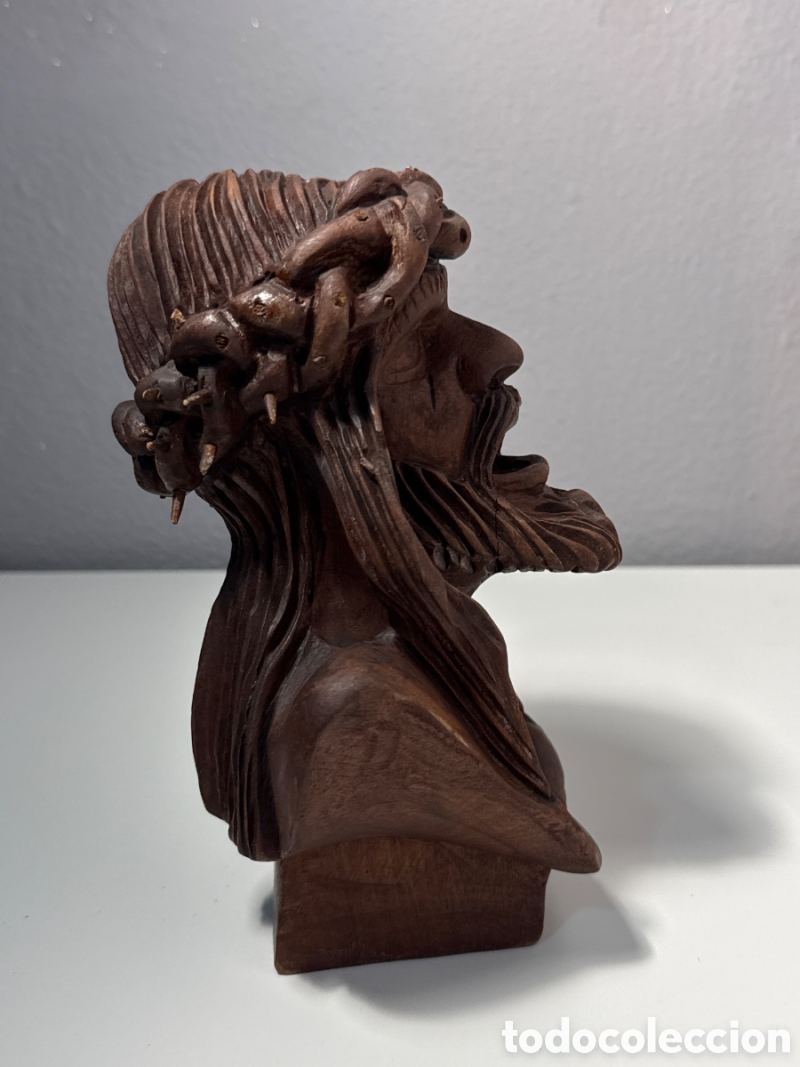Antig&uuml;edades: Busto de Cristo de Madera Maciza Antiguo - Foto 8
