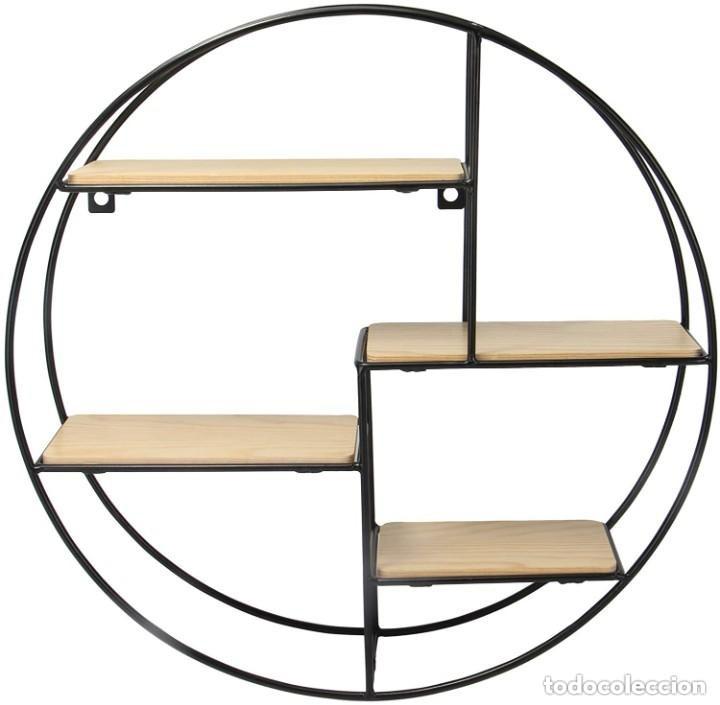Antig&uuml;edades: Estante circular de pared de metal y madera