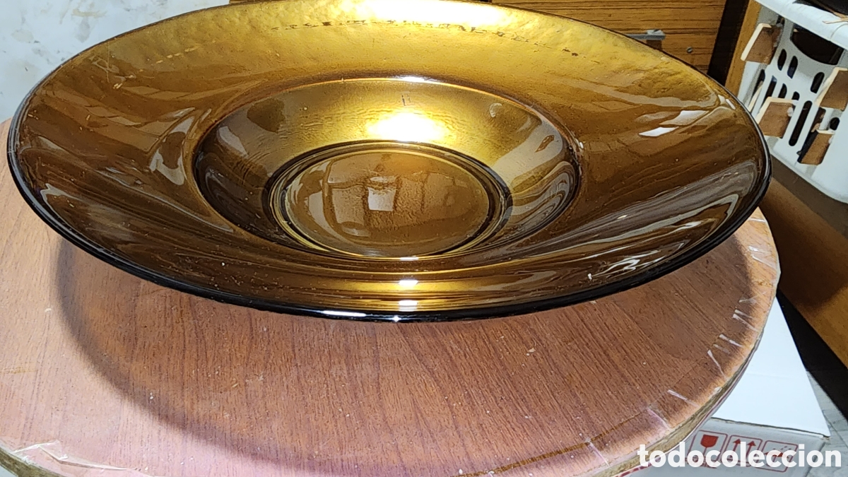 Antig&uuml;edades: Gran Centro de Mesa Vintage en Cristal &Aacute;mbar y Dorado al Reverso &ndash; Estilo Mid-Century / Hollywood Re