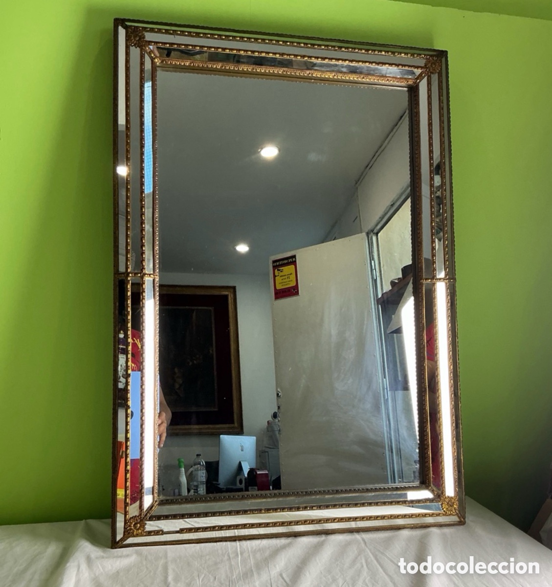 Antig&uuml;edades: Gran Espejo Vintage Rectangular 80 &times; 54 cm &ndash; Marco Espejado y Dorado Estilo Veneciano