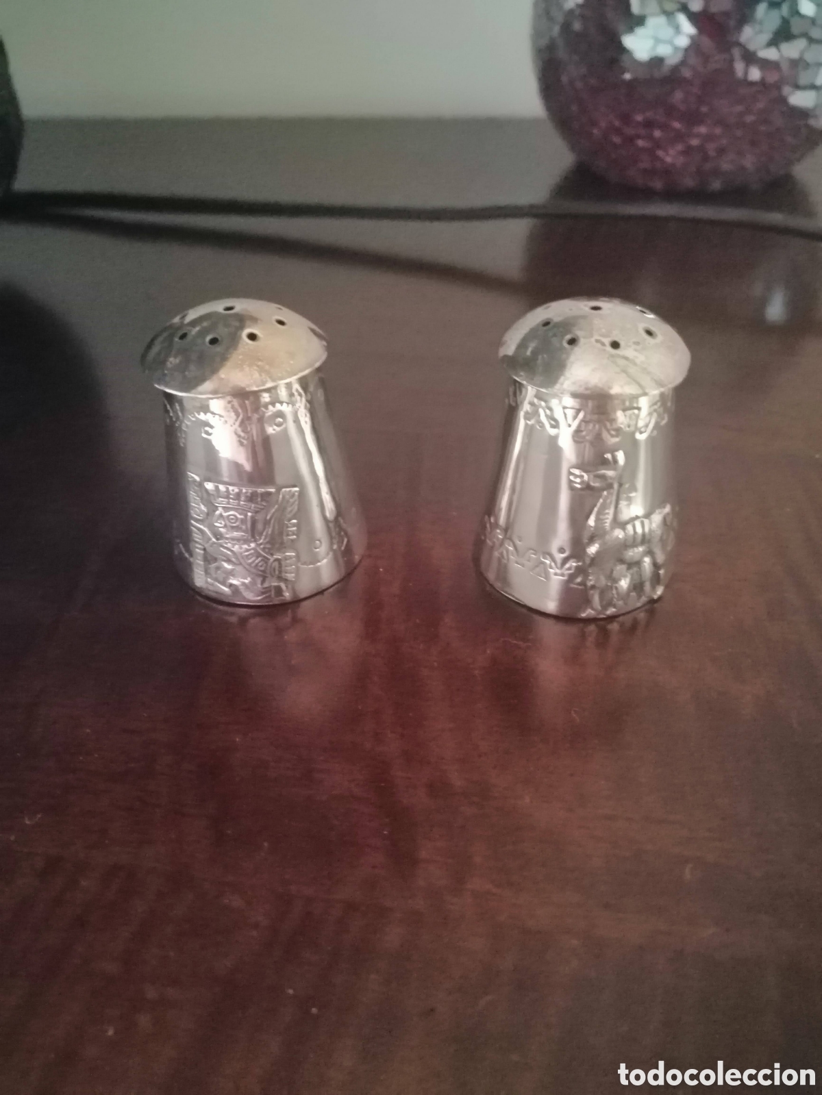 Antiquit&eacute;s: Pareja saleros plata ley peruanos