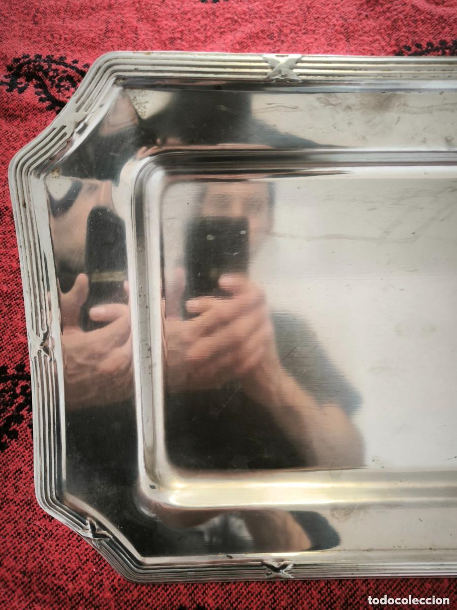 Antig&uuml;edades: Antigua Bandeja Rectangular Plateada De Servir Estilo Art D&eacute;co 41 Cm - Foto 2