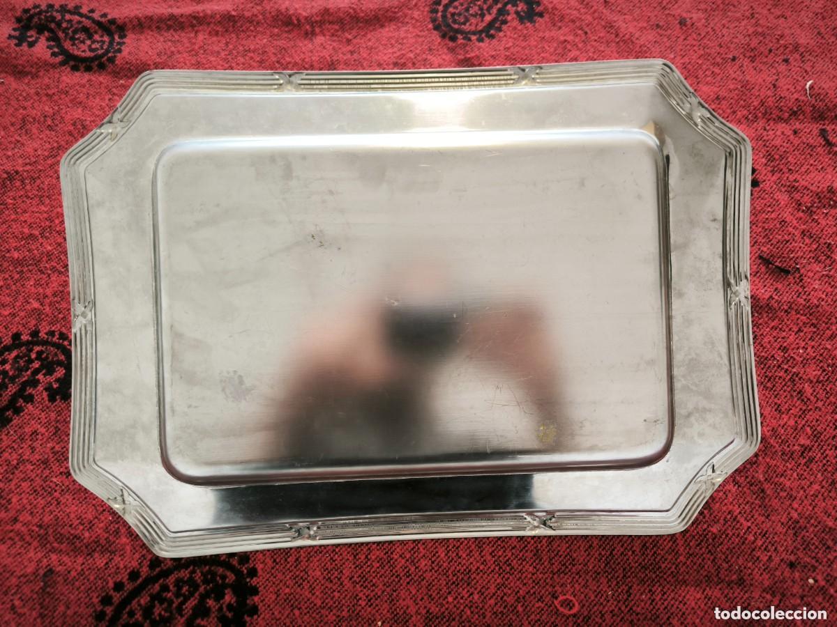 Antig&uuml;edades: Antigua Bandeja Rectangular Plateada De Servir Estilo Art D&eacute;co 41 Cm - Foto 5