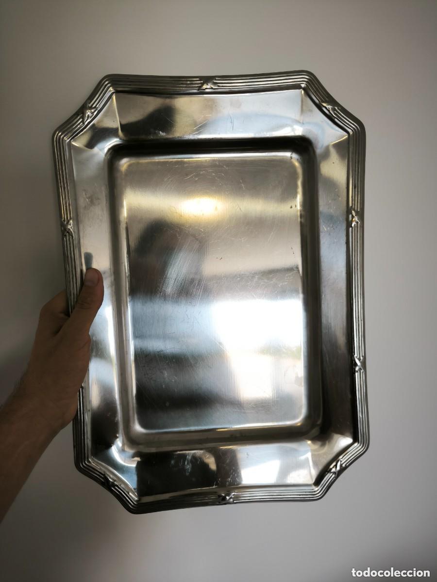 Antig&uuml;edades: Antigua Bandeja Rectangular Plateada De Servir Estilo Art D&eacute;co 41 Cm - Foto 8