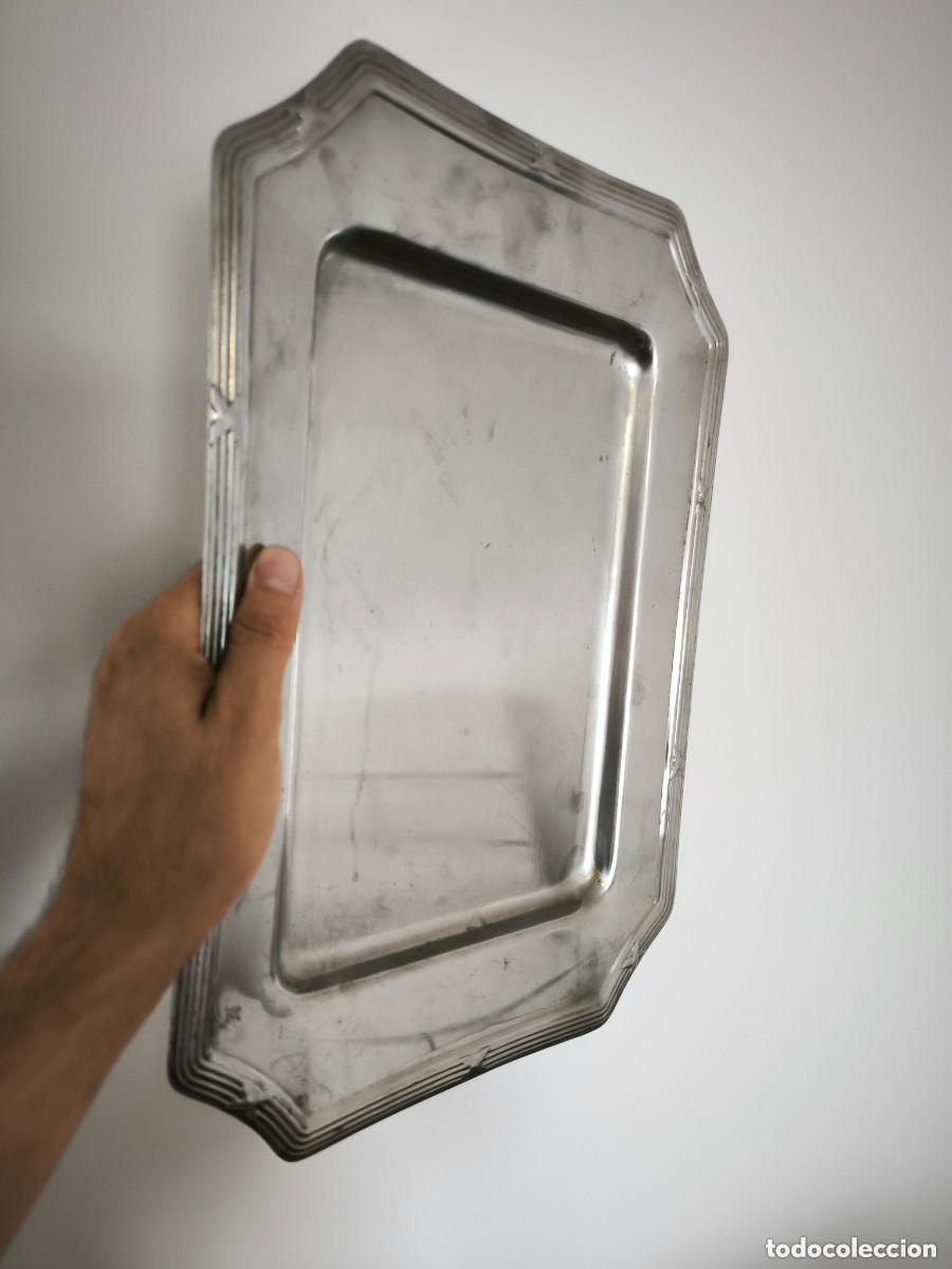 Antig&uuml;edades: Antigua Bandeja Rectangular Plateada De Servir Estilo Art D&eacute;co 41 Cm - Foto 9