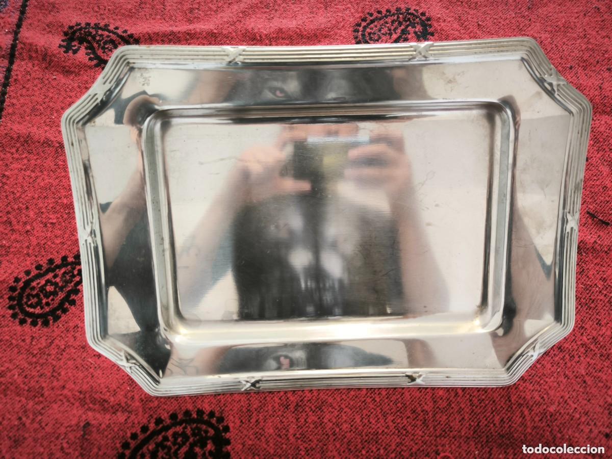 Antig&uuml;edades: Antigua Bandeja Rectangular Plateada De Servir Estilo Art D&eacute;co 41 Cm