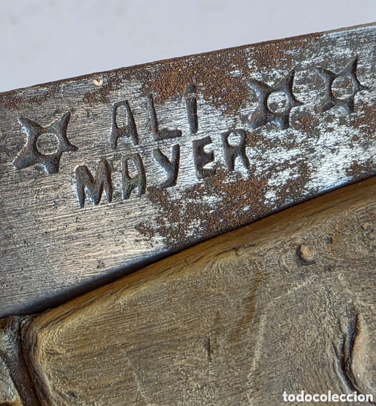Antiques: Antigua Navaja Hoja Hierro Grabada 'Ali Mayer' 3 Estrellas Cachas Asta - Decoraci&oacute;n R&uacute;stica Caza