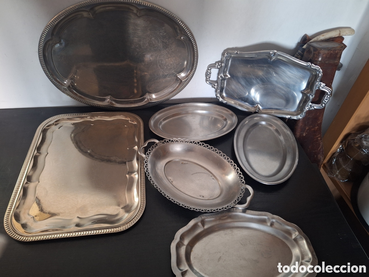 Antig&uuml;edades: Lote de bandejas plateadas diferentes tama&ntilde;os