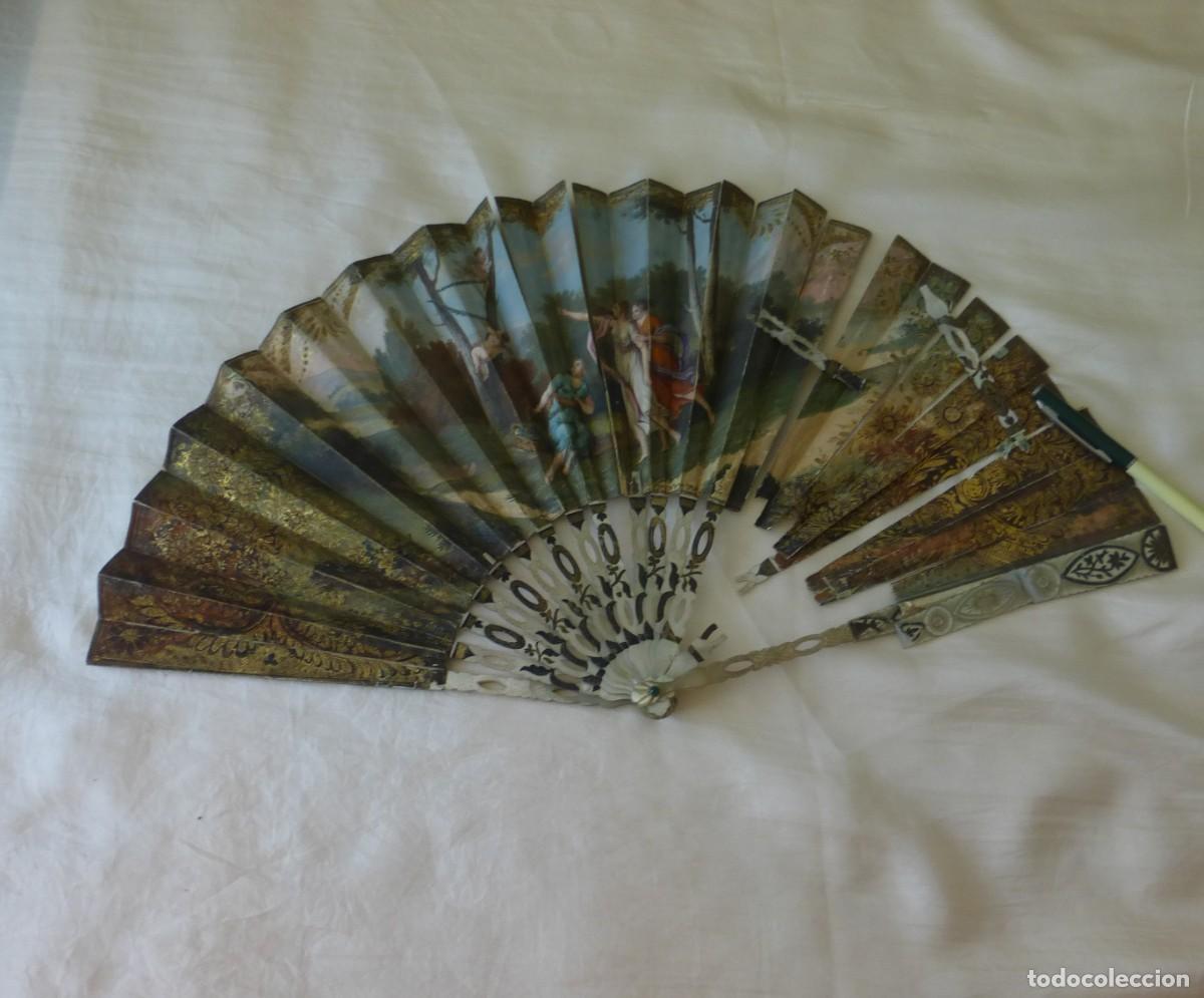 Antig&uuml;edades: ANTIGUO ABANICO IMPERIO ESCENA NEOCLASICA PINTADO A MANO NACAR PARA RESTAURAR S XIX GEORGIAN FAN TLC