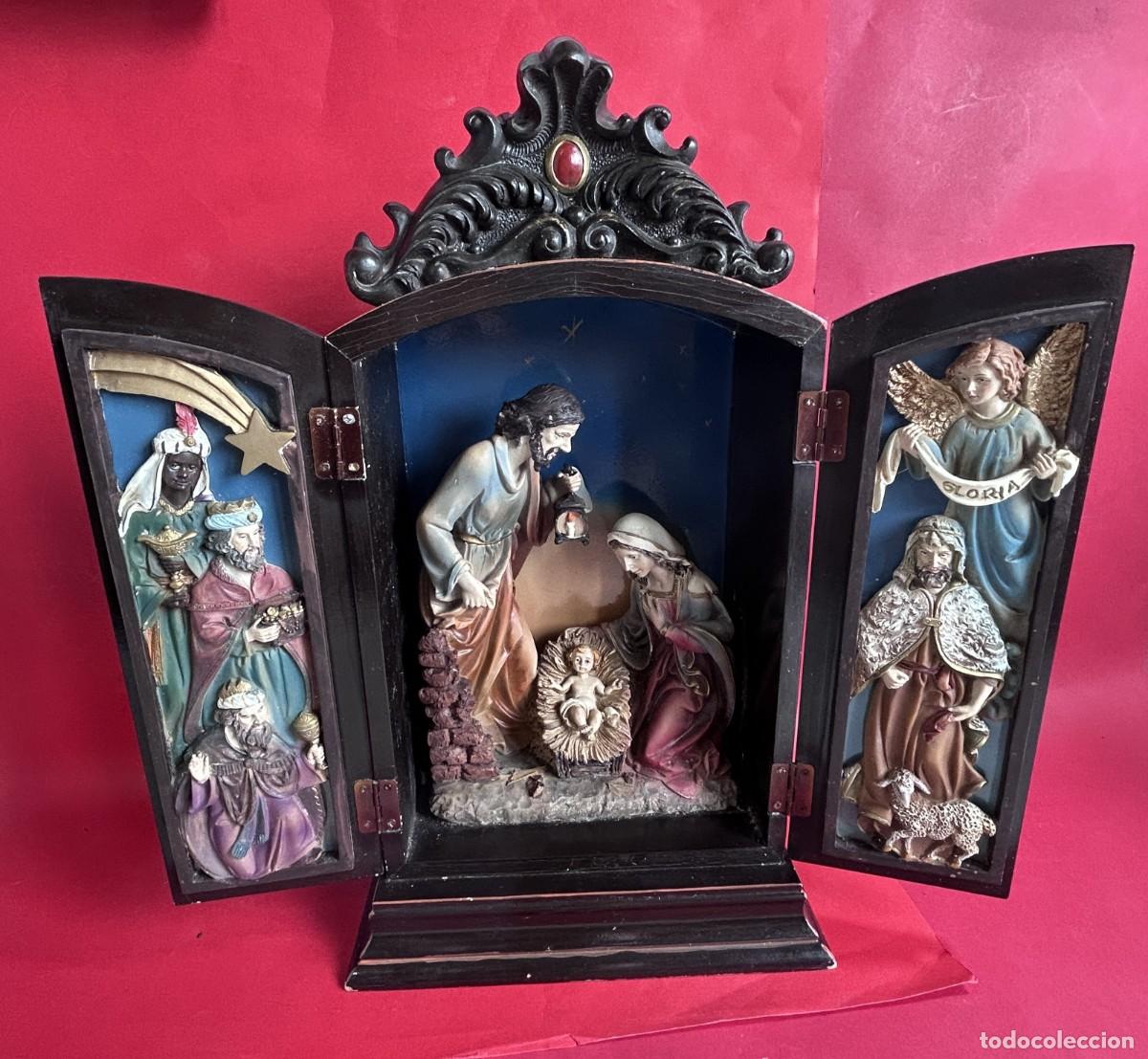 Antig&uuml;edades: TRIPTICO ORATORIO NACIMIENTO SAN JOSE LA VIRGEN Y EL NI&Ntilde;O LOS REYES MAGOS Y ANGEL