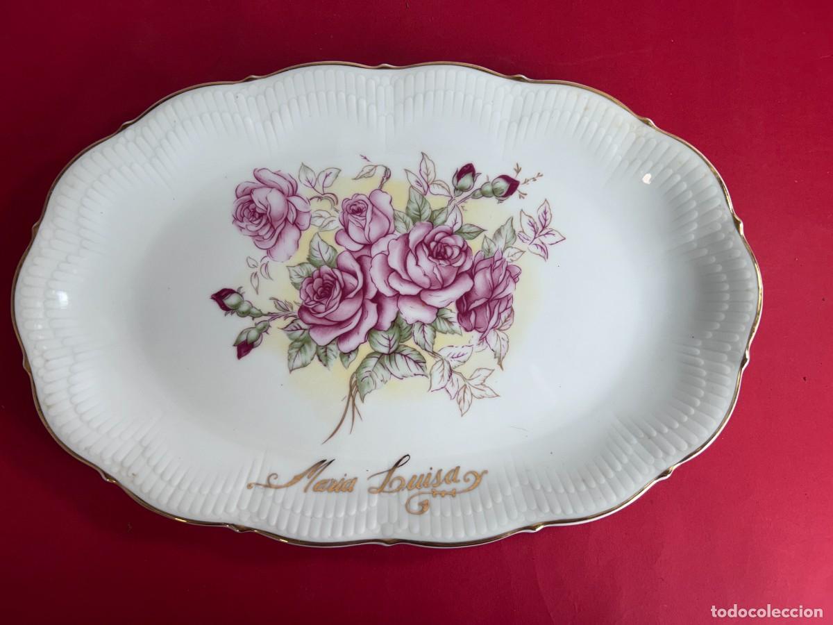 Antig&uuml;edades: BANDEJA DE PORCELANA DE ROSAS INSCRIPCION MARIA LUISA - CERAMICAS MARIBEL CARTAGENA