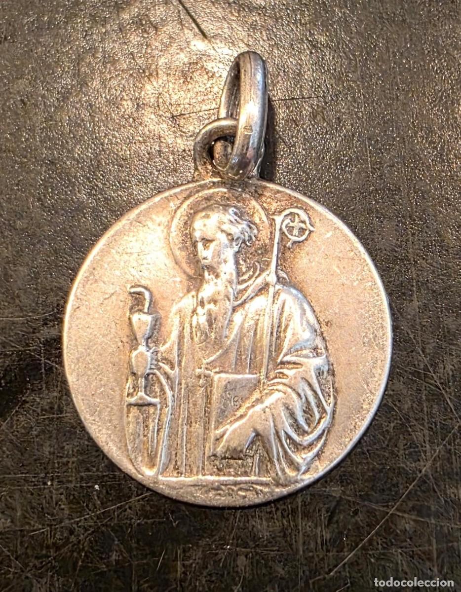 Antig&uuml;edades: Medalla vintage de San Benito en plata de ley &ndash; 2 cm &ndash; Cruz de San Benito y PAX &ndash; reversible
