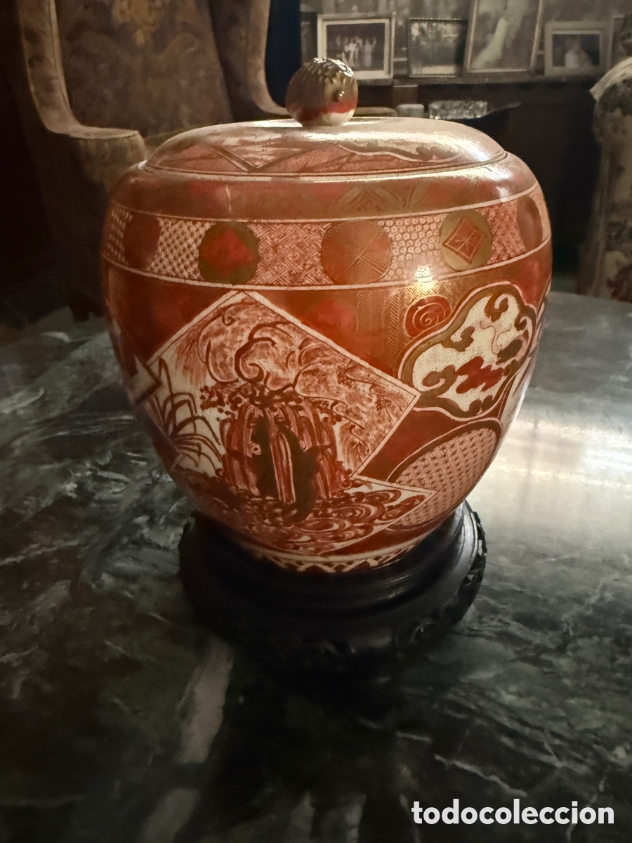 Antiquit&eacute;s: Antiguo tibor japon&eacute;s Kutani con tapa, decoraci&oacute;n rojo hierro y dorados