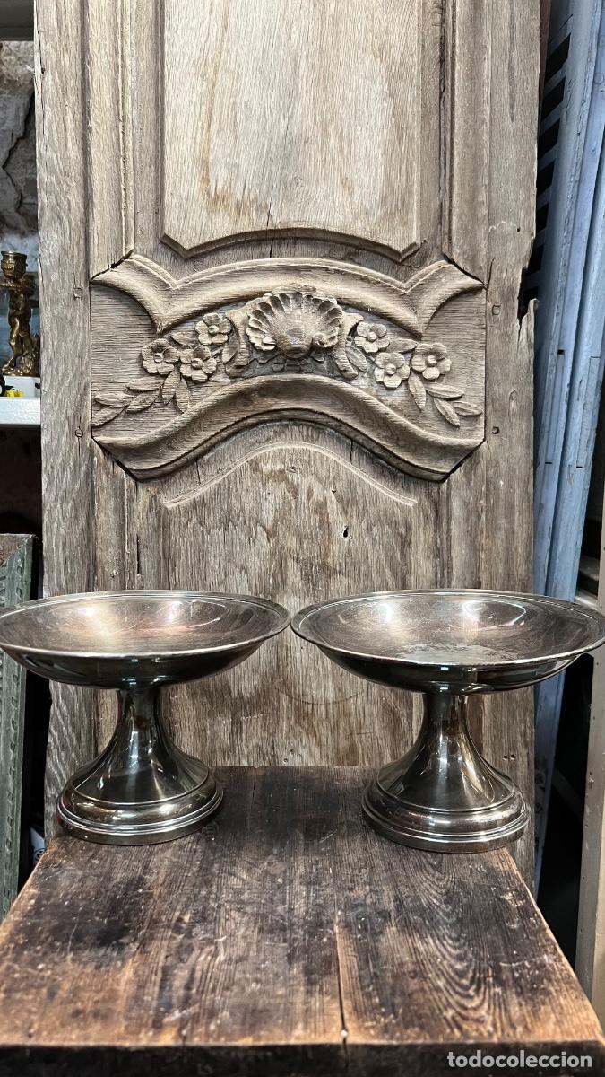 Antig&uuml;edades: Pareja fruteros mesa plata Meneses plateados ppios s XX 12x19cms