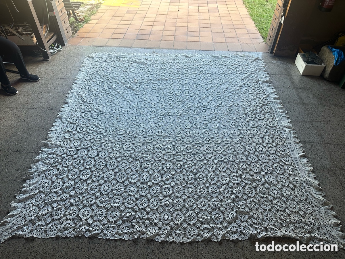 Oggetti Antichi: ANTIGUA COLCHA DE GANCHILLO-CROCHET DE HILO PERLE. SIGLO XIX - HECHA A MANO - 250CM X 270CM APROX