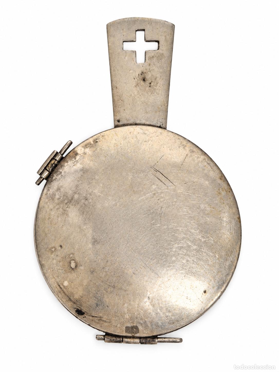 Antig&uuml;edades: Ostiario, Portahostias Antiguo - P&iacute;xide de Bolsillo - Plata de Ley, con Contrastes - Peso 30 gr