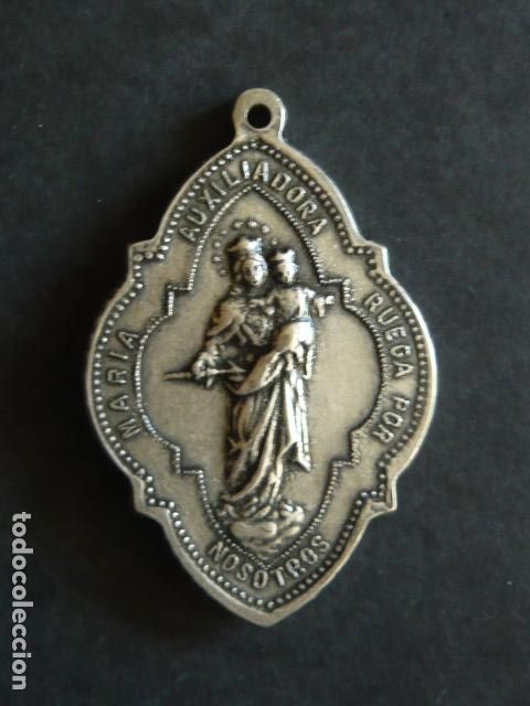 Antig&uuml;edades: MARIA AUXILIADORA Y SAGRADO CORAZON DE JESUS ANTIGUA MEDALLA 3 X 5 CM