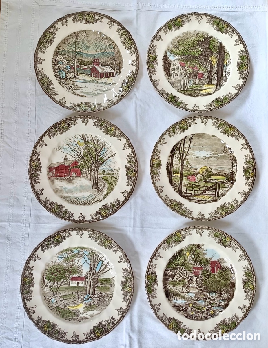 Antig&uuml;edades: 6 Platos Porcelana Inglesa Johnson Bros. Serie Friendly Village.