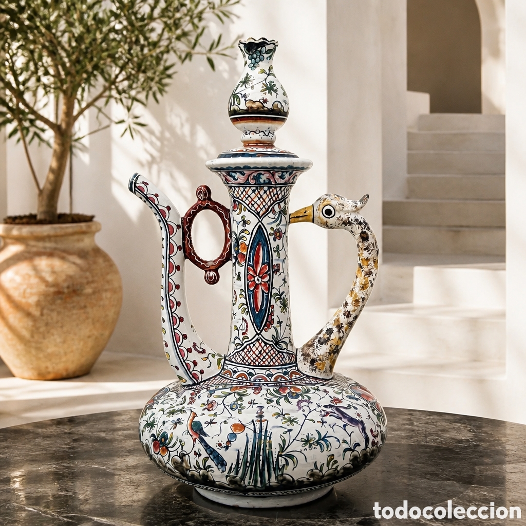 Antig&uuml;edades: TETERA REAL CERAMICA DE COIMBRA-PORTUGAL A&Ntilde;OS 80. PINTADA A MANO. 30 cm
