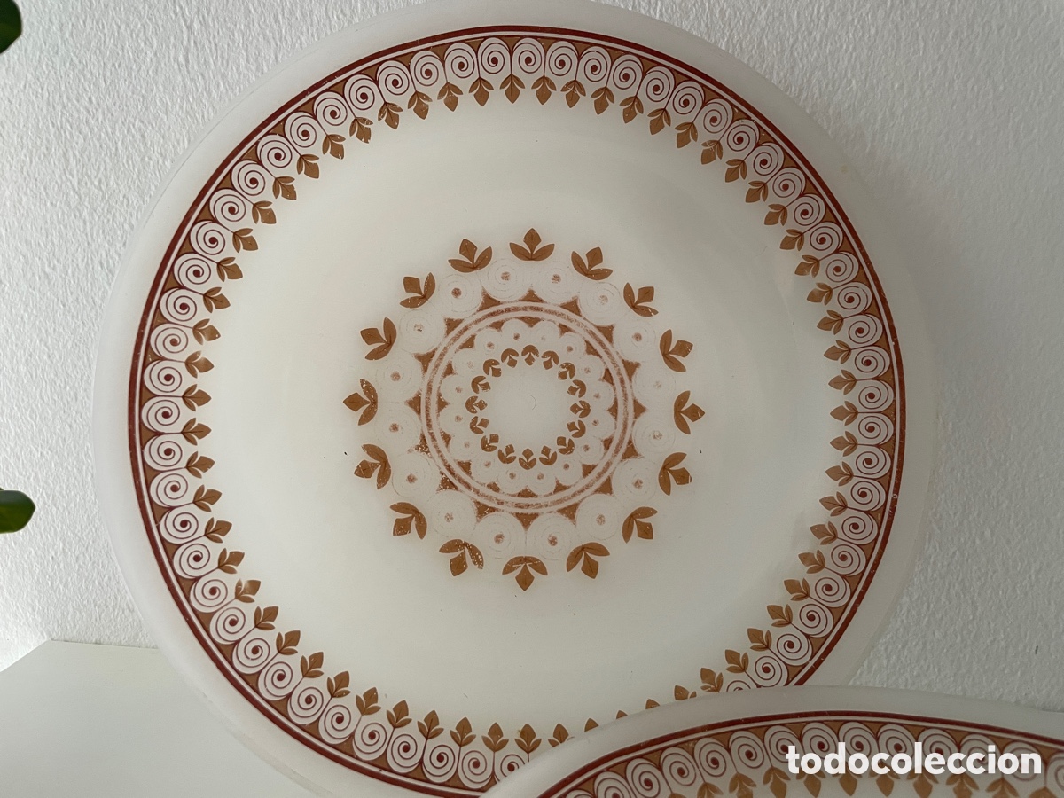 Antig&uuml;edades: Pareja de platos Arcopal. Marr&oacute;n y blanco. Opalina. - Foto 2