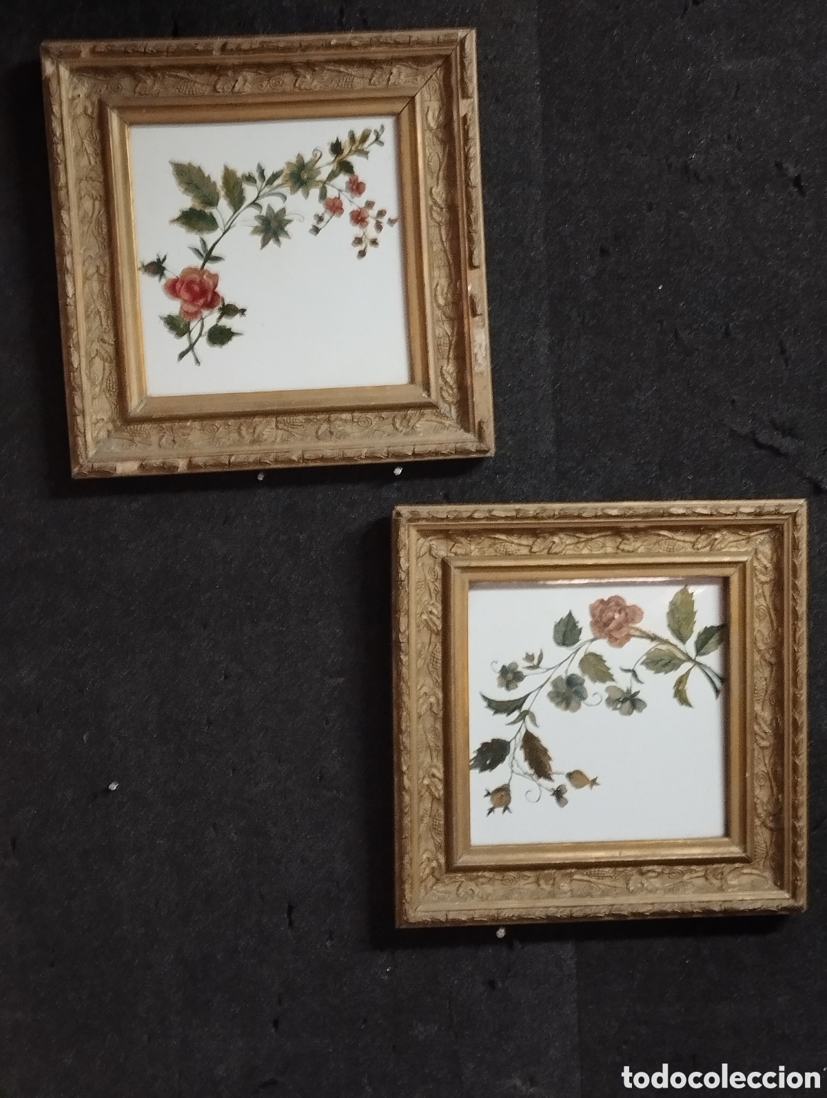 Antig&uuml;edades: PAREJA DE AZULEJOS ANTIGUOS ENMARCADOS